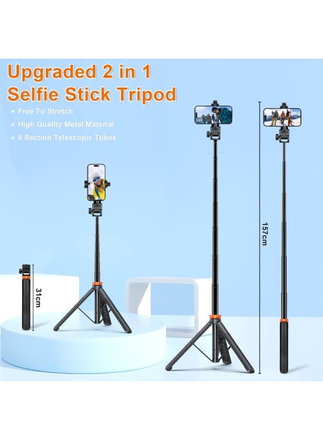 62 inch Phone Tripod Selfie Stick With Remote, Selfie Tripod for Travel, Portable Mobile Phone Stand for Video Recording, Compatible with iPhone Android Phone, Camera  - Image 2