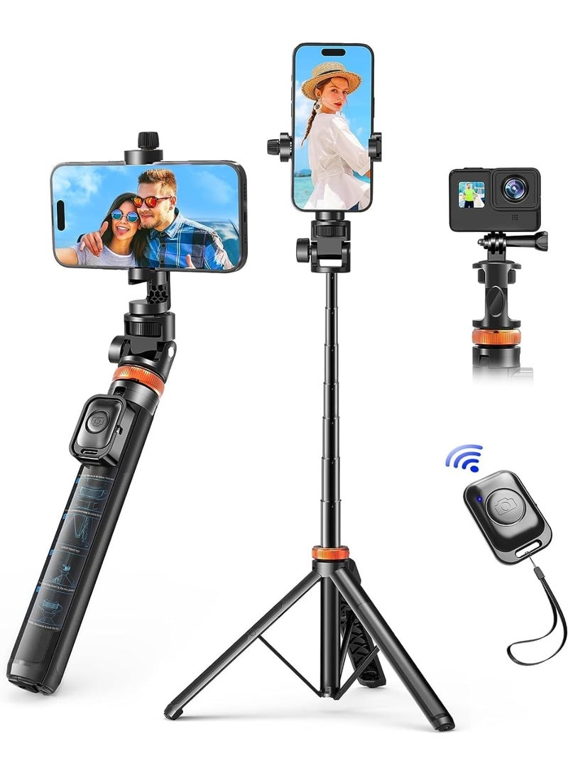 62 inch Phone Tripod Selfie Stick With Remote, Selfie Tripod for Travel, Portable Mobile Phone Stand for Video Recording, Compatible with iPhone Android Phone, Camera  - Image 4