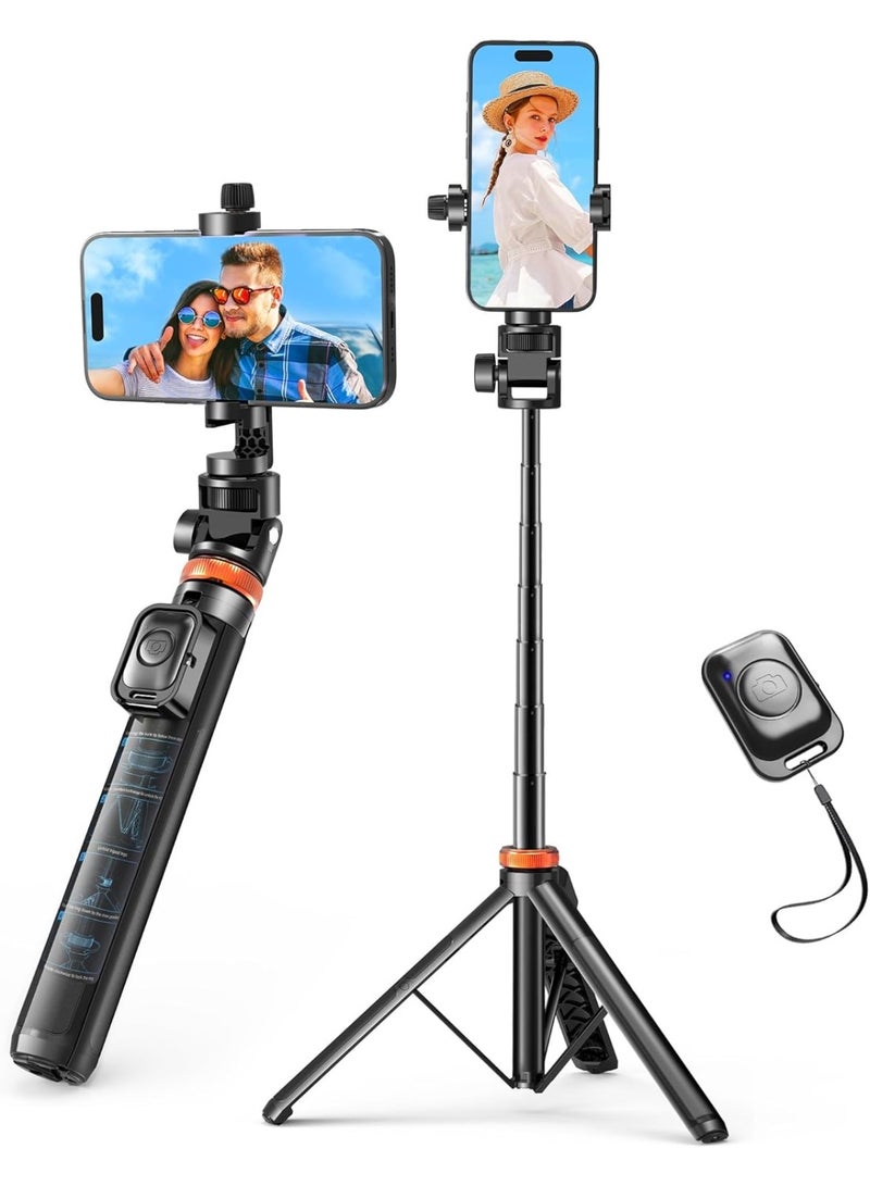 62 inch Phone Tripod Selfie Stick With Remote, Selfie Tripod for Travel, Portable Mobile Phone Stand for Video Recording, Compatible with iPhone Android Phone, Camera  - Image 1