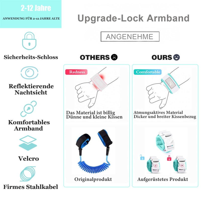 WSZCML Toddler Harness Walking Leash- Child Anti Lost Wrist Link - Child Safety Harness - Upgrade with Reflective(6.5ft) - for Boys and Girls,Not Easy to Open Without Key (Cyan) - Image 2