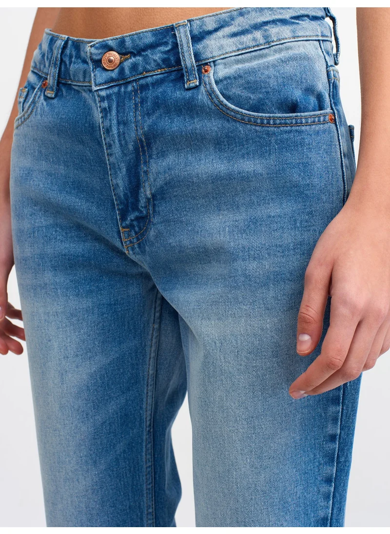Dilvin 71440 Low Waist Comfort Lycra Denim Trousers-Dark Blue