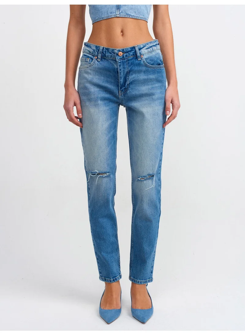 Dilvin 71440 Low Waist Comfort Lycra Denim Trousers-Dark Blue