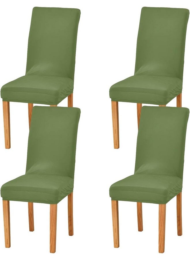 Styleys Styleys Velvet Dining Chair Covers Stretch Chair Covers for Dining Room Chair Protector Covers Slipcover Chair Covers (Pack of 4, Pea Green, VEMC10)  - Image 1