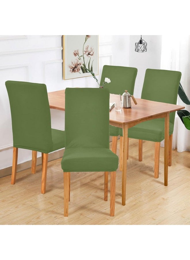 Styleys Styleys Velvet Dining Chair Covers Stretch Chair Covers for Dining Room Chair Protector Covers Slipcover Chair Covers (Pack of 4, Pea Green, VEMC10)  - Image 2