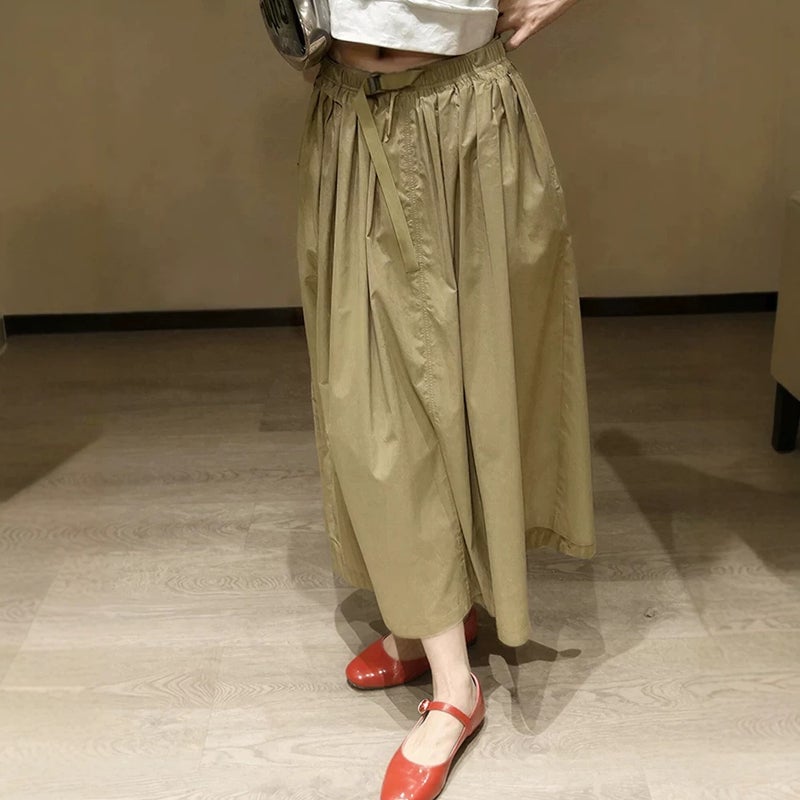 Retro Khaki A-Line Skirt for Summer - Image 1