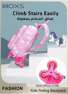 RIOXS Kids Rolling Backpacks, Fashion Printed Trolley School Bags. Large Capacity Wheeled Kids Luggage Bag, Elementary Girls Schoolbag, School Backpack With 6-wheels, Roller backpack For Girls  - Image 4