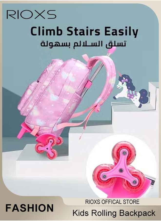 RIOXS Kids Rolling Backpacks, Fashion Printed Trolley School Bags. Large Capacity Wheeled Kids Luggage Bag, Elementary Girls Schoolbag, School Backpack With 6-wheels, Roller backpack For Girls  - Image 4