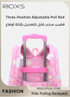 RIOXS Kids Rolling Backpacks, Fashion Printed Trolley School Bags. Large Capacity Wheeled Kids Luggage Bag, Elementary Girls Schoolbag, School Backpack With 6-wheels, Roller backpack For Girls  - Image 5