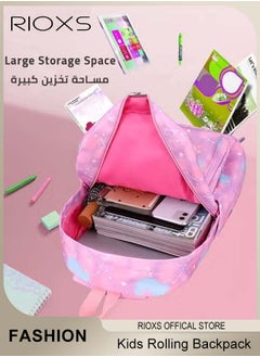 RIOXS Kids Rolling Backpacks, Fashion Printed Trolley School Bags. Large Capacity Wheeled Kids Luggage Bag, Elementary Girls Schoolbag, School Backpack With 6-wheels, Roller backpack For Girls  - Image 3
