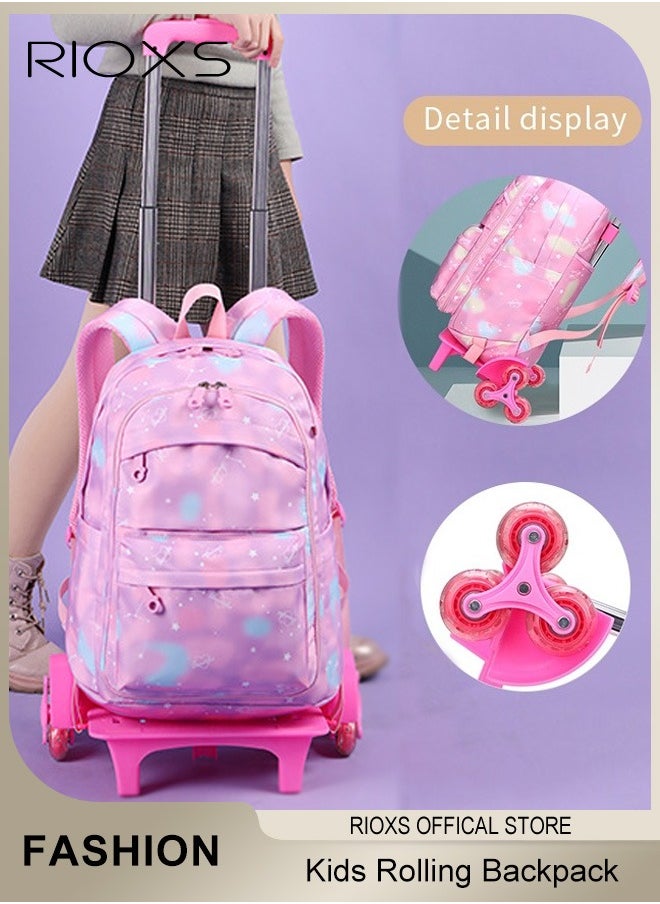 RIOXS Kids Rolling Backpacks, Fashion Printed Trolley School Bags. Large Capacity Wheeled Kids Luggage Bag, Elementary Girls Schoolbag, School Backpack With 6-wheels, Roller backpack For Girls  - Image 1