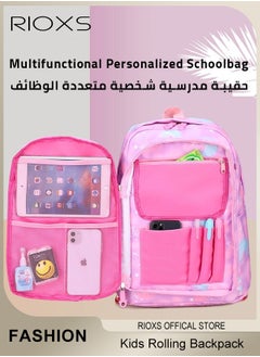 RIOXS Kids Rolling Backpacks, Fashion Printed Trolley School Bags. Large Capacity Wheeled Kids Luggage Bag, Elementary Girls Schoolbag, School Backpack With 6-wheels, Roller backpack For Girls  - Image 2
