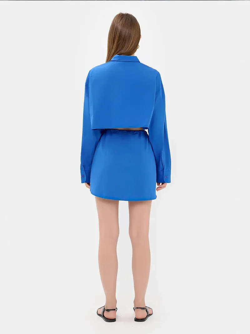 Hiccup Blue Loose Sleeves Oversized Crop Shirt for Women | Best Price UAE