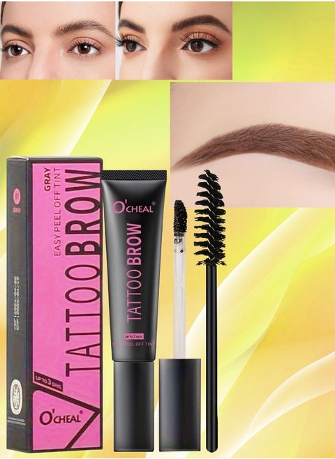 Tattoo Brow Peel Off Tint Waterproof Sweatproof 3 Days Long Lasting Peel Off Tattoo Brow Gel Peel Off Tint Eyebrow Gel with Mascara Brush and Three Eyebrow Shapes Eyebrow Glue Dark Brown 02