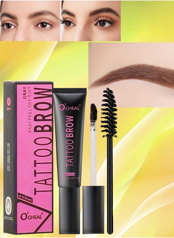 OCHEAL - Tattoo Brow Peel Off Tint Waterproof Sweatproof 3 Days Long Lasting Peel Off Tattoo Brow Gel Peel Off Tint Eyebrow Gel with Mascara Brush and Three Eyebrow Shapes Eyebrow Glue Dark Brown 02 - Image 1