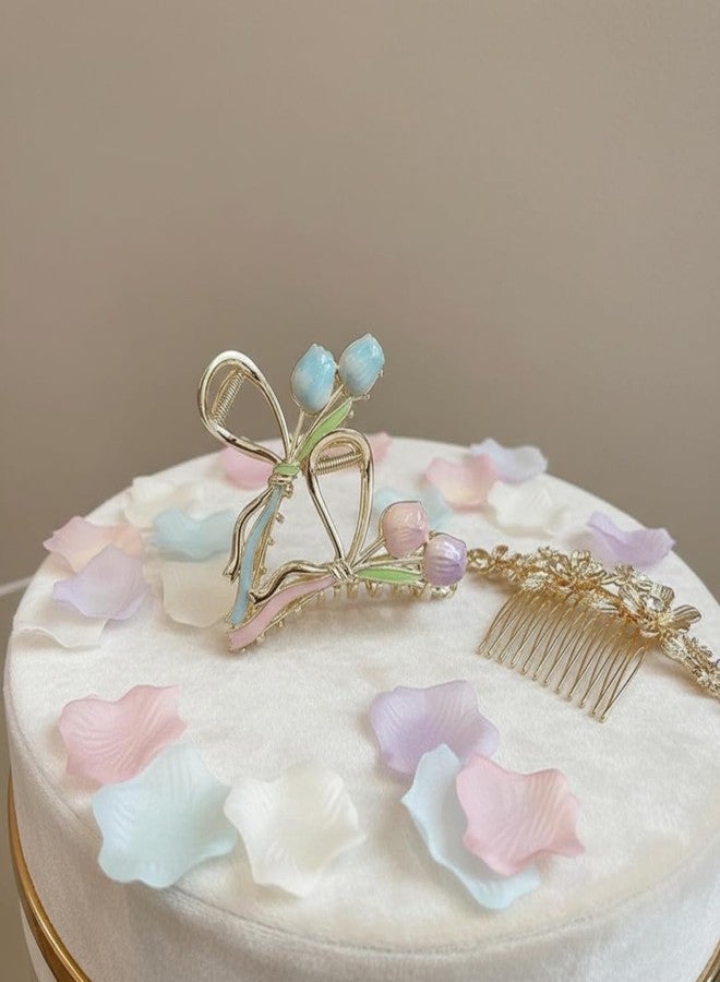 VORSET Flower Metal Hair Claw Clip, Tulip Floral Design, Strong Non-Slip Grip, Durable Metal Alloy with Enamel, Multicolor, 10.2 cm - Image 2