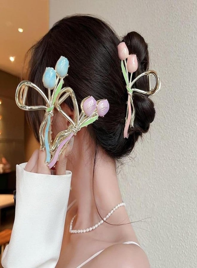 VORSET Flower Metal Hair Claw Clip, Tulip Floral Design, Strong Non-Slip Grip, Durable Metal Alloy with Enamel, Multicolor, 10.2 cm - Image 1