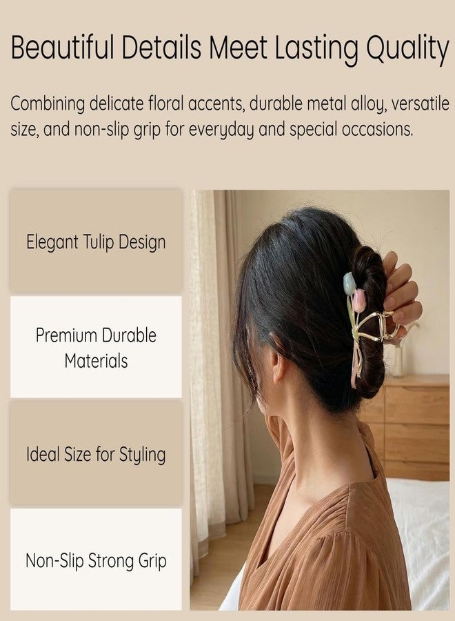 VORSET Flower Metal Hair Claw Clip, Tulip Floral Design, Strong Non-Slip Grip, Durable Metal Alloy with Enamel, Multicolor, 10.2 cm - Image 3
