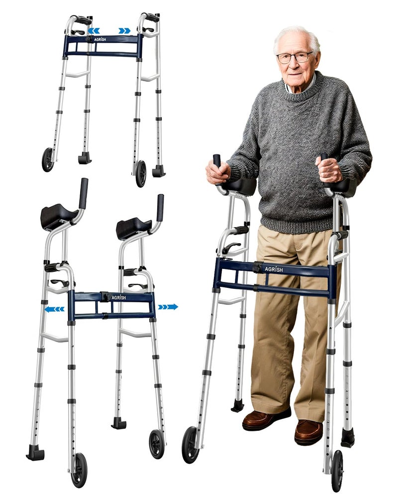 Agrish Narrow Walker Folding Upright Walker - with Removable Armrests, 450LBS Heavy Duty, Width & Height Adjustable Narrow Walkers for Seniors, Disabled, Bariatric - Image 1