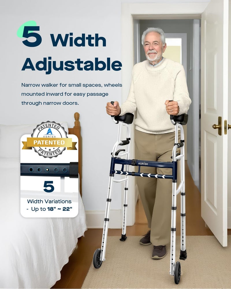 Agrish Narrow Walker Folding Upright Walker - with Removable Armrests, 450LBS Heavy Duty, Width & Height Adjustable Narrow Walkers for Seniors, Disabled, Bariatric - Image 3