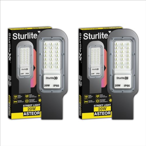Sturlite Asteor 20W LED Street Light| Cool White 6500K Color Temperature LED Street Lamp| IP66 Waterproof Surge Protection Focus Light for Garage, Parking, Garden, Playground & Sidewalks - (Pack of 2) - Image 1