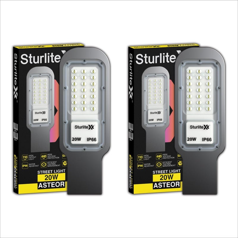 Sturlite Asteor 20W LED Street Light| Cool White 6500K Color Temperature LED Street Lamp| IP66 Waterproof Surge Protection Focus Light for Garage, Parking, Garden, Playground & Sidewalks - (Pack of 2) - Image 2