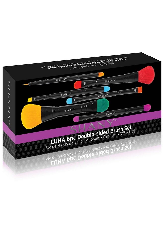 Shany SHANY Vegan Makeup Brushes - LUNA - 6 PC Double Sided Travel Make up Brushes with 12 unique Bristles - with Brush storage Pouch - Synthetic  - Image 2