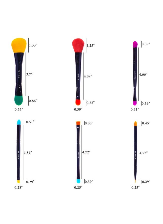 Shany SHANY Vegan Makeup Brushes - LUNA - 6 PC Double Sided Travel Make up Brushes with 12 unique Bristles - with Brush storage Pouch - Synthetic  - Image 4