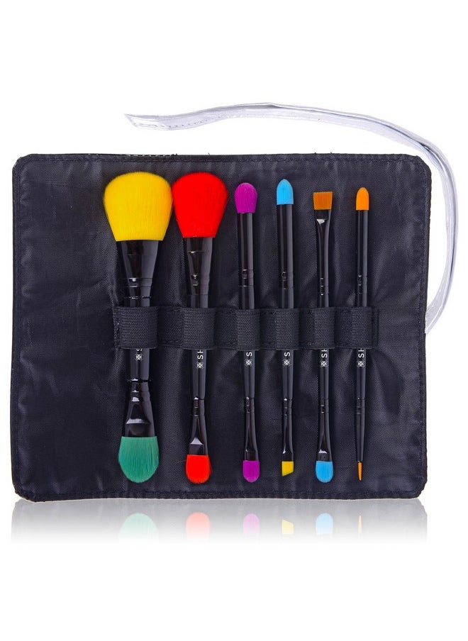 Shany SHANY Vegan Makeup Brushes - LUNA - 6 PC Double Sided Travel Make up Brushes with 12 unique Bristles - with Brush storage Pouch - Synthetic  - Image 3