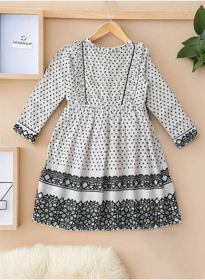 BELLA MODA - All-Over Print Fit and Flare Dress with Long Sleeves by Styli - Image 1