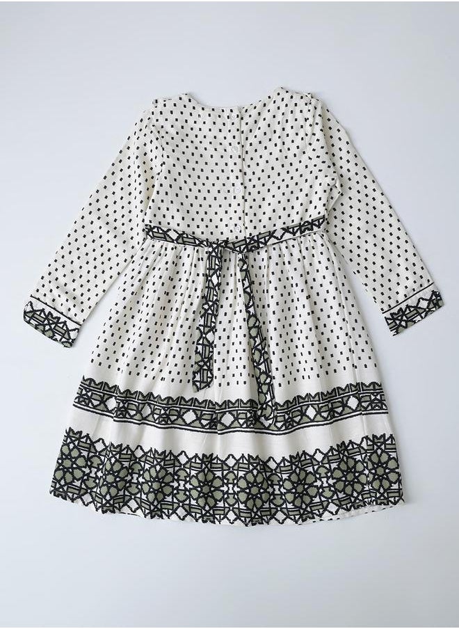 BELLA MODA - All-Over Print Fit and Flare Dress with Long Sleeves by Styli - Image 1