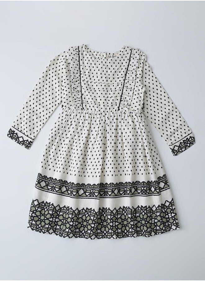 BELLA MODA - All-Over Print Fit and Flare Dress with Long Sleeves by Styli - Image 1
