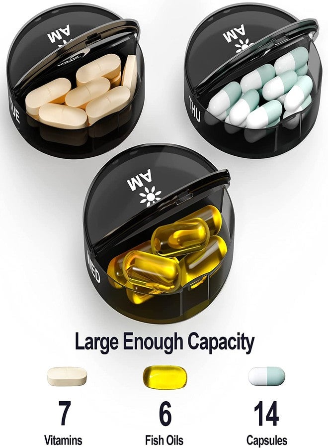 Rabbonix Portable Medicine Organizer Box Tablets Container Case Travel Pill Box For 07 days | Black | 01 Pcs - Image 3