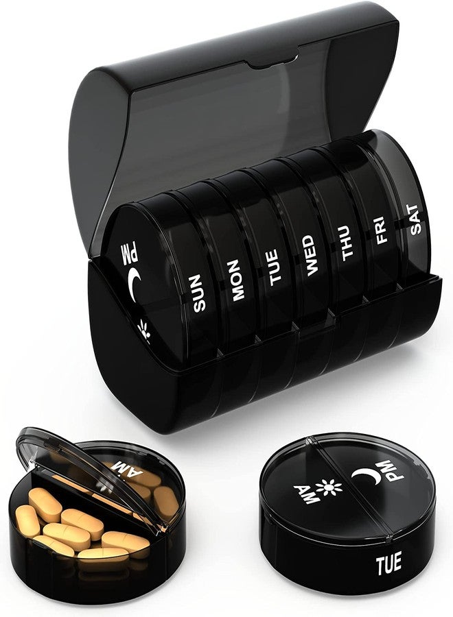 Rabbonix Portable Medicine Organizer Box Tablets Container Case Travel Pill Box For 07 days | Black | 01 Pcs - Image 2