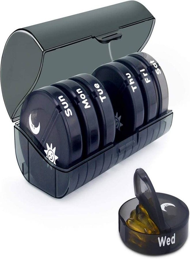 Rabbonix Portable Medicine Organizer Box Tablets Container Case Travel Pill Box For 07 days | Black | 01 Pcs - Image 1