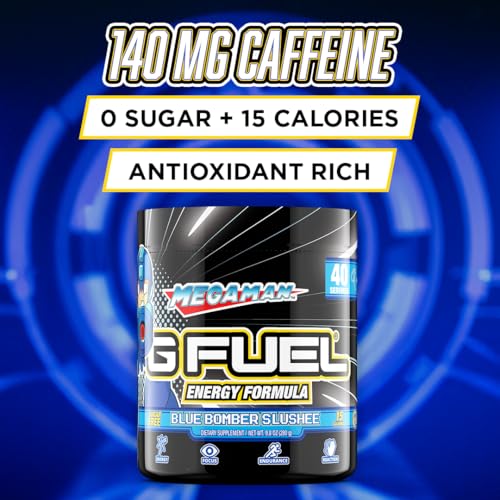 G Fuel Megaman Energy Drink Powder, Pre Workout Caffeine Mix for Gaming, Sugar Free Focus Amino, Vitamin + Antioxidants, 9.9oz (Blue Slushee, 40 Servings) - Image 2