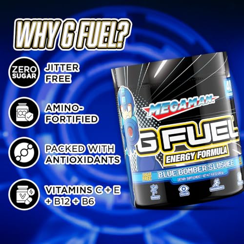 G Fuel Megaman Energy Drink Powder, Pre Workout Caffeine Mix for Gaming, Sugar Free Focus Amino, Vitamin + Antioxidants, 9.9oz (Blue Slushee, 40 Servings) - Image 5