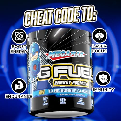 G Fuel Megaman Energy Drink Powder, Pre Workout Caffeine Mix for Gaming, Sugar Free Focus Amino, Vitamin + Antioxidants, 9.9oz (Blue Slushee, 40 Servings) - Image 3