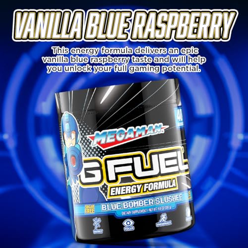G Fuel Megaman Energy Drink Powder, Pre Workout Caffeine Mix for Gaming, Sugar Free Focus Amino, Vitamin + Antioxidants, 9.9oz (Blue Slushee, 40 Servings) - Image 4