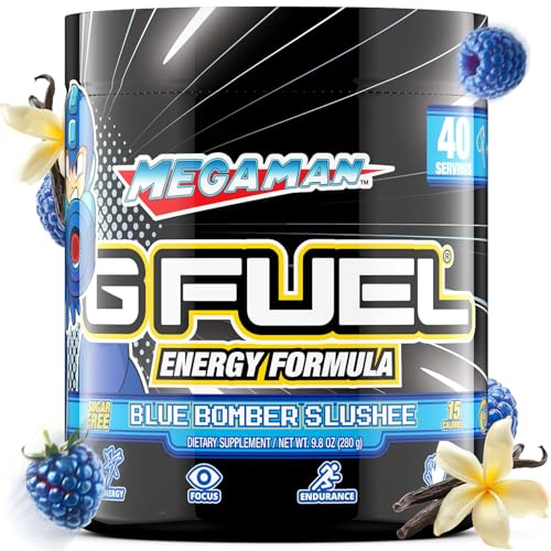 G Fuel Megaman Energy Drink Powder, Pre Workout Caffeine Mix for Gaming, Sugar Free Focus Amino, Vitamin + Antioxidants, 9.9oz (Blue Slushee, 40 Servings) - Image 1