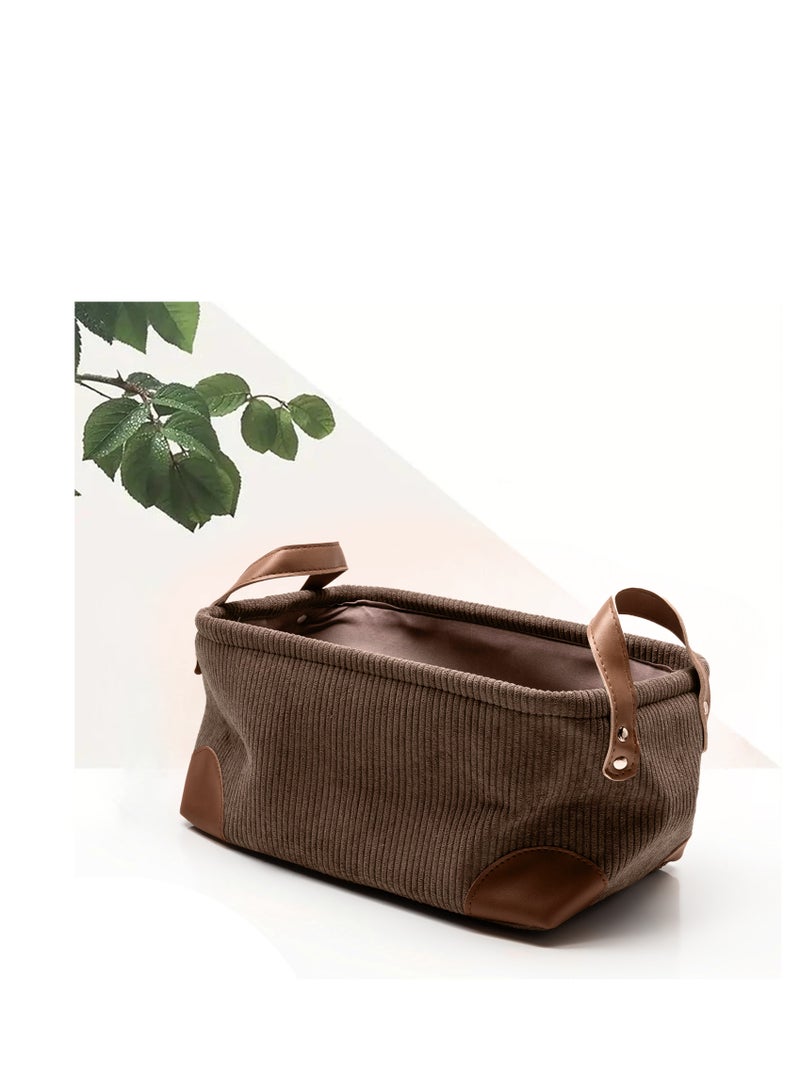 Soft Velvet Fabric Basket Organizer with Handles - Brown - Image 1