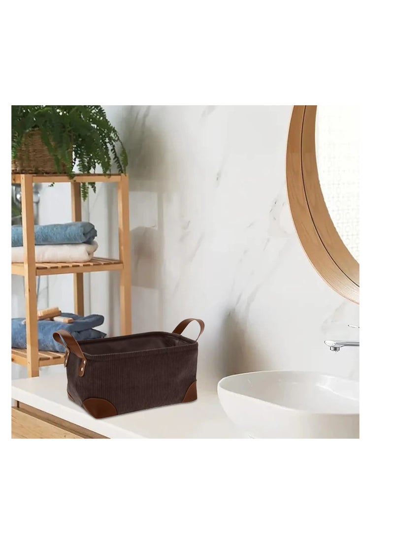 Soft Velvet Fabric Basket Organizer with Handles - Brown - Image 2