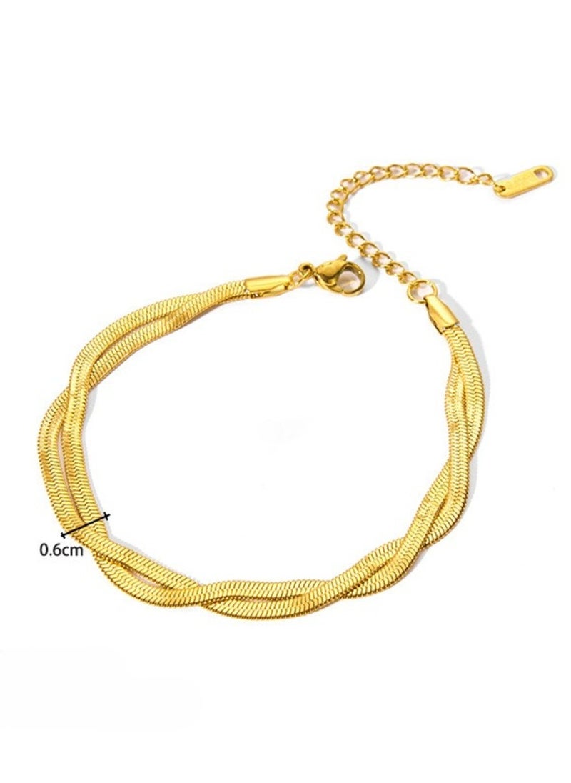 Generic 5 Pcs Elegant 18K Gold Plated Chain Bracelet Set, Snake Bracelet and Double Cuban Link Set - Ideal Gift for Women  - Image 5