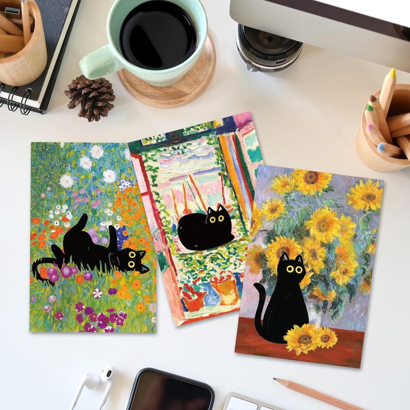 Whaline 36 Pcs Art Print Postcards Famous Painting with Black Cat Post Cards Assortment 6 Designs Greeting Cards for Birthday Baby Shower Party Favors Supplies, 4 x 6 Inch - Image 4