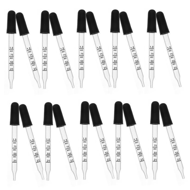 40pcs Glass Graduated Dropper Pipettes 1ml Eye Droppers with Straight and Curved Tips for Essential Oils, Liquid Medicine Dispensing, and Plant Nutrient Applications - Image 1
