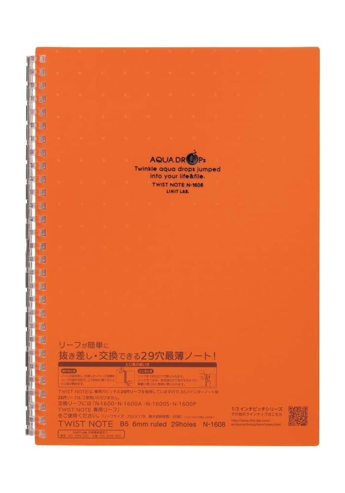 LIHITLAB LIHIT LAB. Refillable Notebook with Lined Paper, 9.9 x 7.3 inches, Orange (Model N1608-4) - Image 1