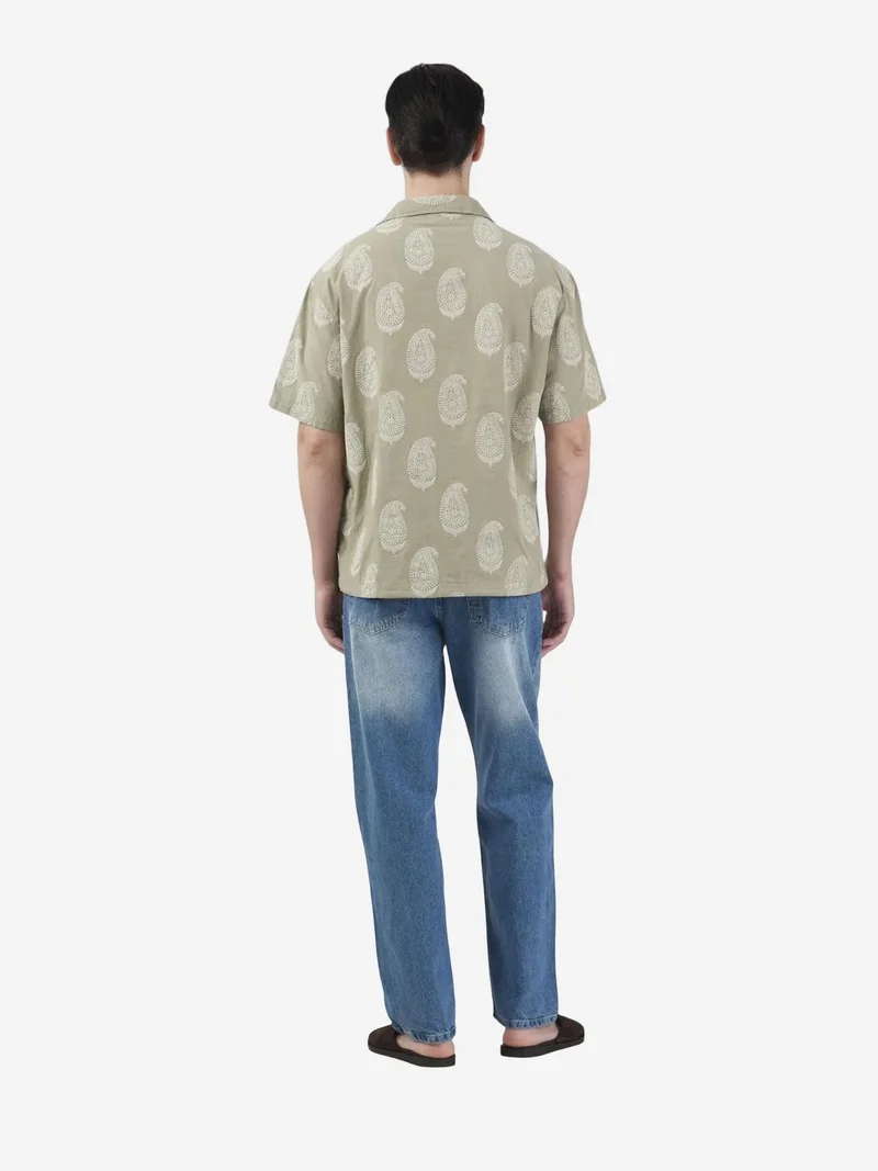 Giesto Khaki Green GIESTO Paisley Print Short Sleeve Shirt for Men | Best Price UAE