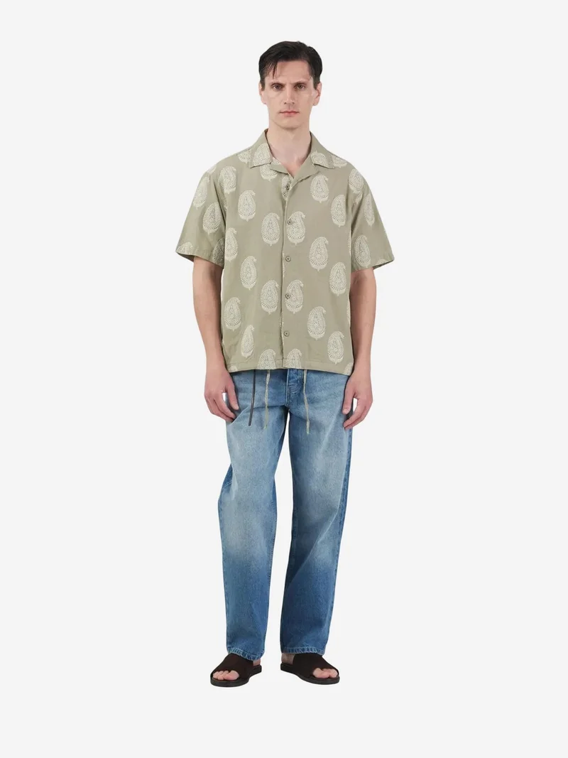 Giesto Khaki Green GIESTO Paisley Print Short Sleeve Shirt for Men | Best Price UAE