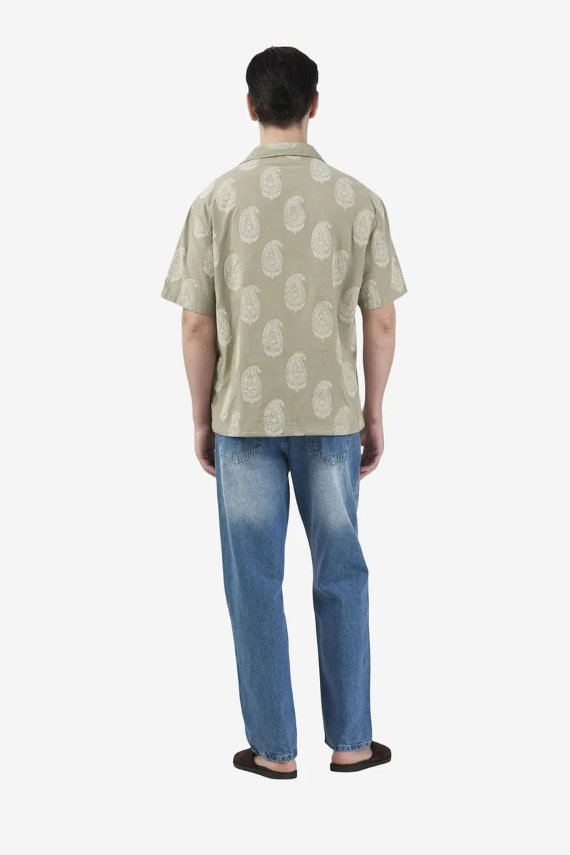 Giesto Khaki Green GIESTO Paisley Print Short Sleeve Shirt for Men | Best Price UAE
