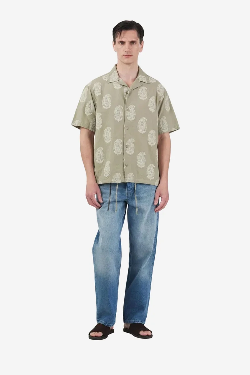 Giesto Khaki Green GIESTO Paisley Print Short Sleeve Shirt for Men | Best Price UAE