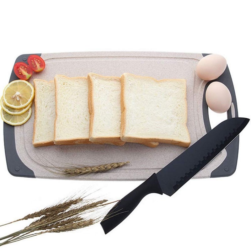 FLYINGSEA Cutting Boards For Kitchen, Anti-Skid Eco-Wheat Straw Cutting Board Set (3 Pcs), Dishwasher Safe (light brown) - Image 4
